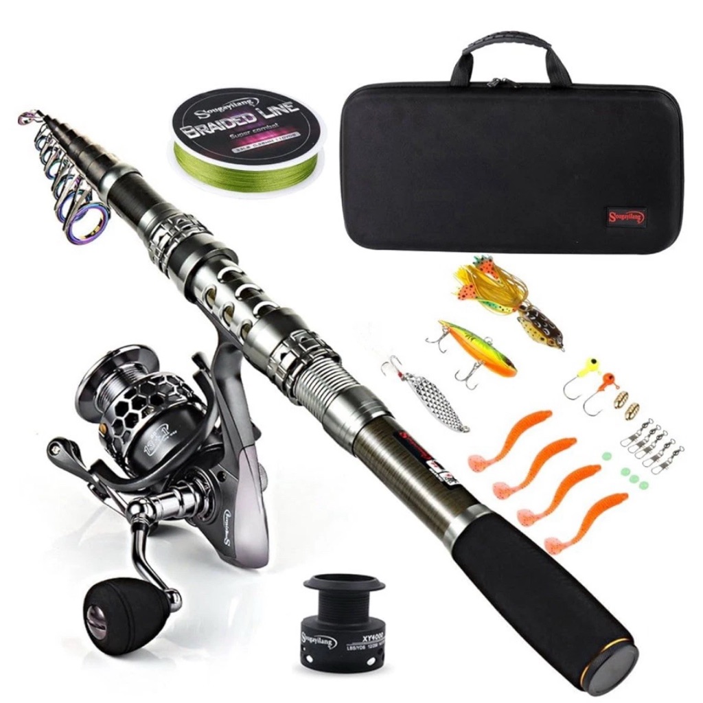 Sougayilang Fishing Rod Reel Combo With Telescopic Fishing Pole Spinning Reel...